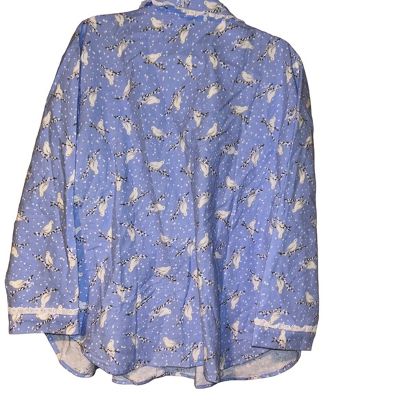 New Lanz of Salzburg Winter snow doves FLANNEL Pajama Top M Medium bird - Picture 2 of 4